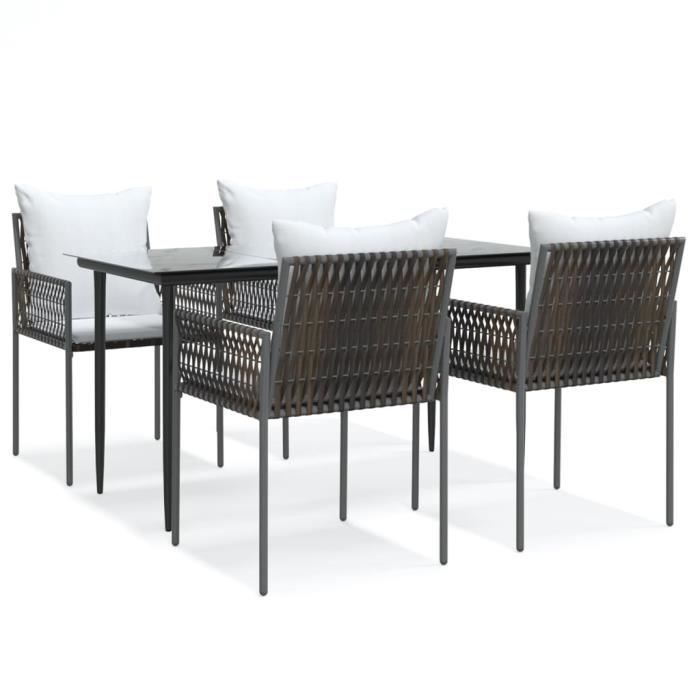 VidaXL Garden Dining Set 5 Pcs Cushions Wicker Steel 3187053