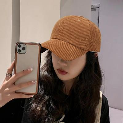 Corduroy Baseball Hat Large Brim Thick Striped Texture Peaked Cap Solid Color Adjustable Circumference Hiking Traveling Shopping Hat