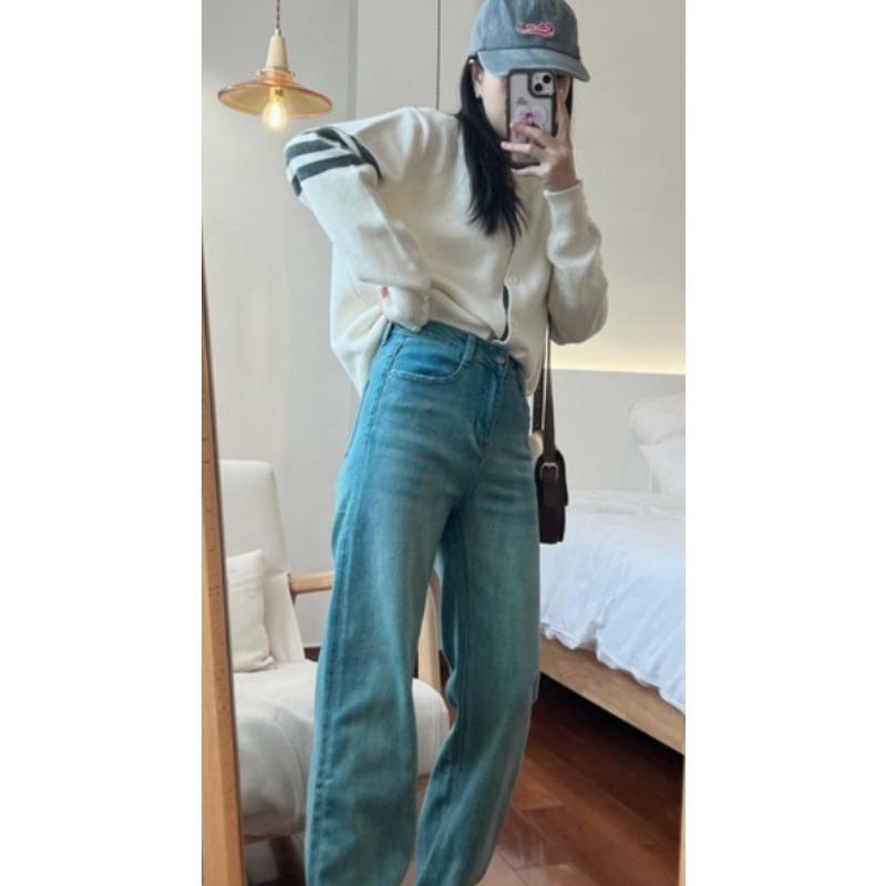 

Autumn and winter new college style knitted cardigan sweater fashionable three bars contrasting color design loose and versatile outerwear top One size