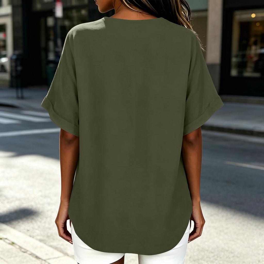 Women’s Loose Fit V Neck Short Sleeve Blouse Casual Tunic Top Lightweight Pullover Shirt for Everyday Wear