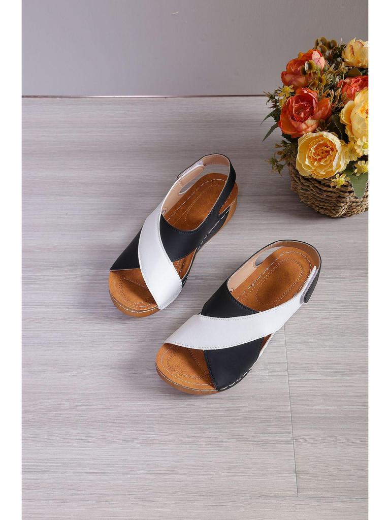 Women's Summer Cross-Border Platform Sandals - Plus Size, Open Toe, Thick Sole, Magic Tape Closure, European & American Style (Size 43)