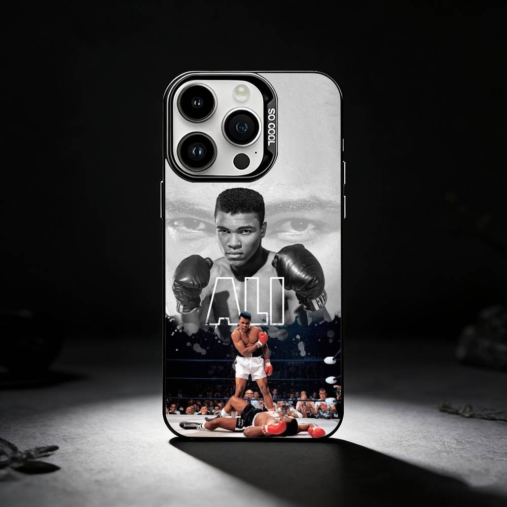 M-Muhammad Ali Boxing Legend Phone Case For iPhone 17,16,15,14,13,12,11 Plus,Pro Max,XS,Colored silver phone case