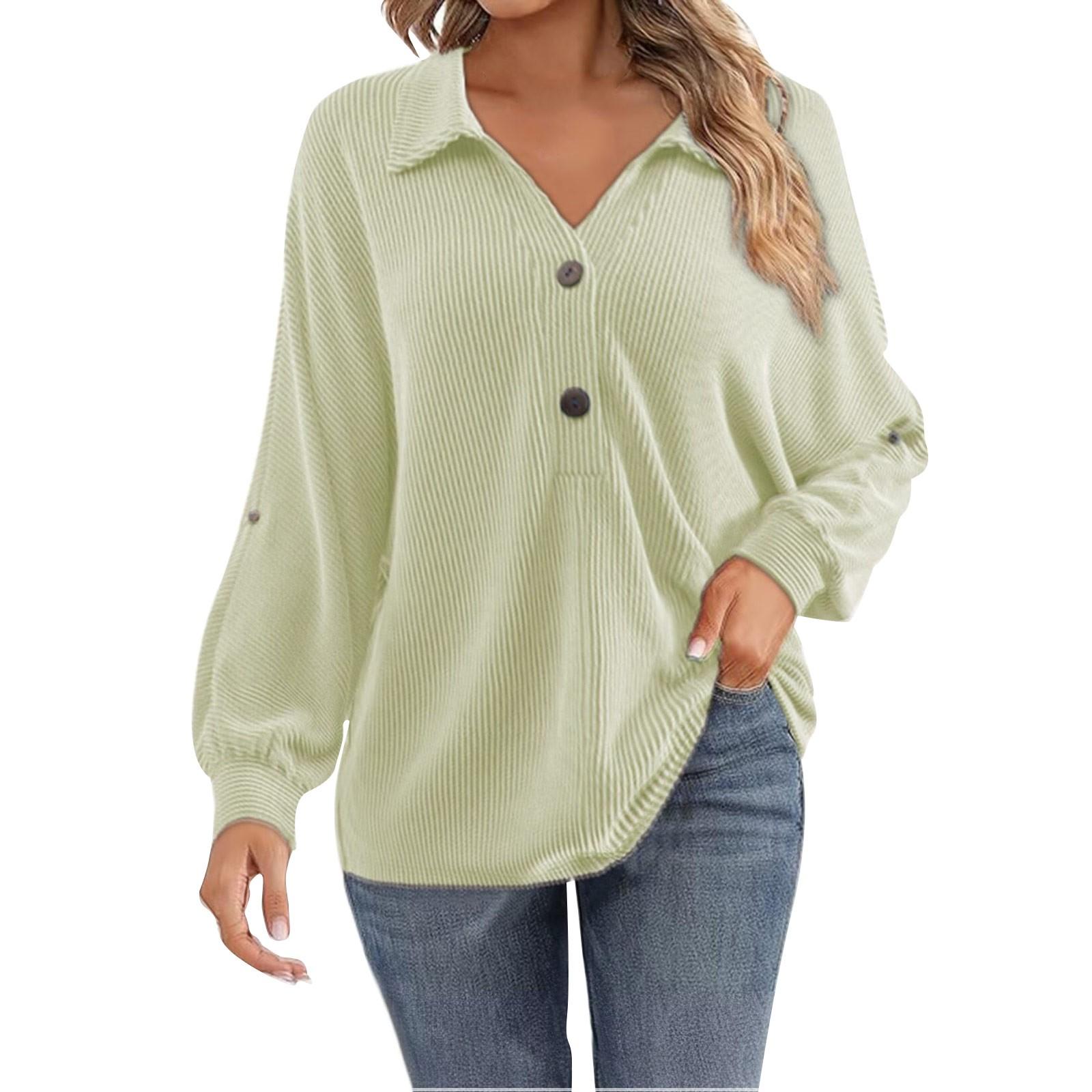 

Женская модная рубашка с V-образным вырезом и застежкой на пуговицы, с длинным рукавом, однотонная XXL зелёный