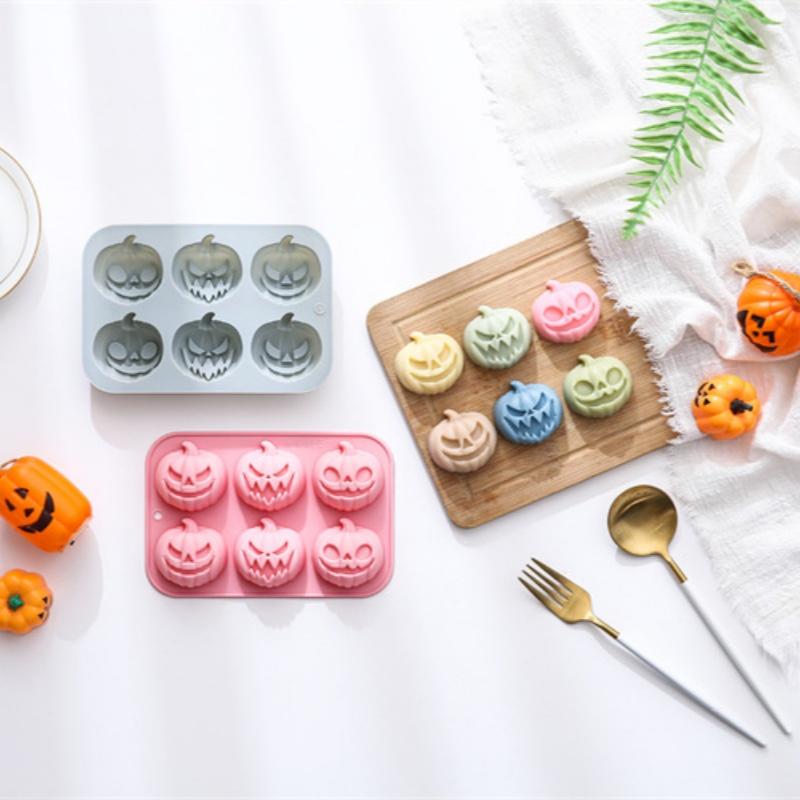 6-in-3 Pumpkin Shaped Silicone Mold Halloween Cake Mold Handmade Soap Chocolate Mold Used for Halloween Decoration