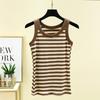 Camiseta sin mangas con tirantes finos para mujer, informal, ajustada, a la moda, camisola sin mangas, cuello redondo, camiseta interior holgada de verano, camisolas a rayas
