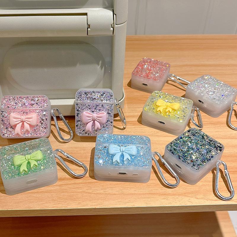 Applicable To Apple Airpods3/4 Generation Epoxy Glitter Bow Bluetooth Headset Cover Airpodspro Protective Case
