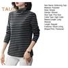Women Bottoming Tops High Collar Long Sleeve Thickened Velvet Lining Pullover Tops Striped Print Tee Tops