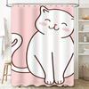 White Cat Bathroom Shower Curtain With Pink Background Perfect Decoration For Your Bathtub Area (Search Keyword: White Cat Showe