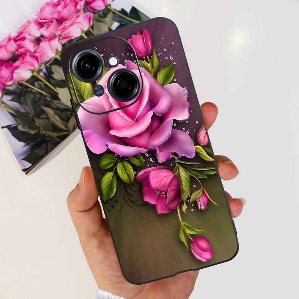 Flower Butterfly Women Fashion Back Cover For Tecno Spark GO 1 Spark GO 2025 Phone Funda Black Matte Soft TPU Silicone