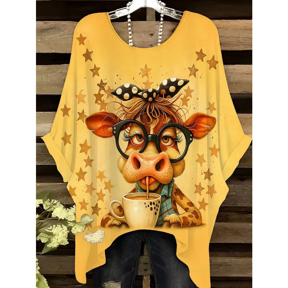 Bohemian Floral Tunic Plus Size Women's Bohemian Floral Print Tunic T-Shirt Short Sleeve Round Neck Casual Top Vibrant 2025