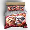 Cute Dogs with Roses Pattern Bedding Duvet Cover Set  (1*Duvet Cover 2*Pillowcases, Without Duvet Insert)