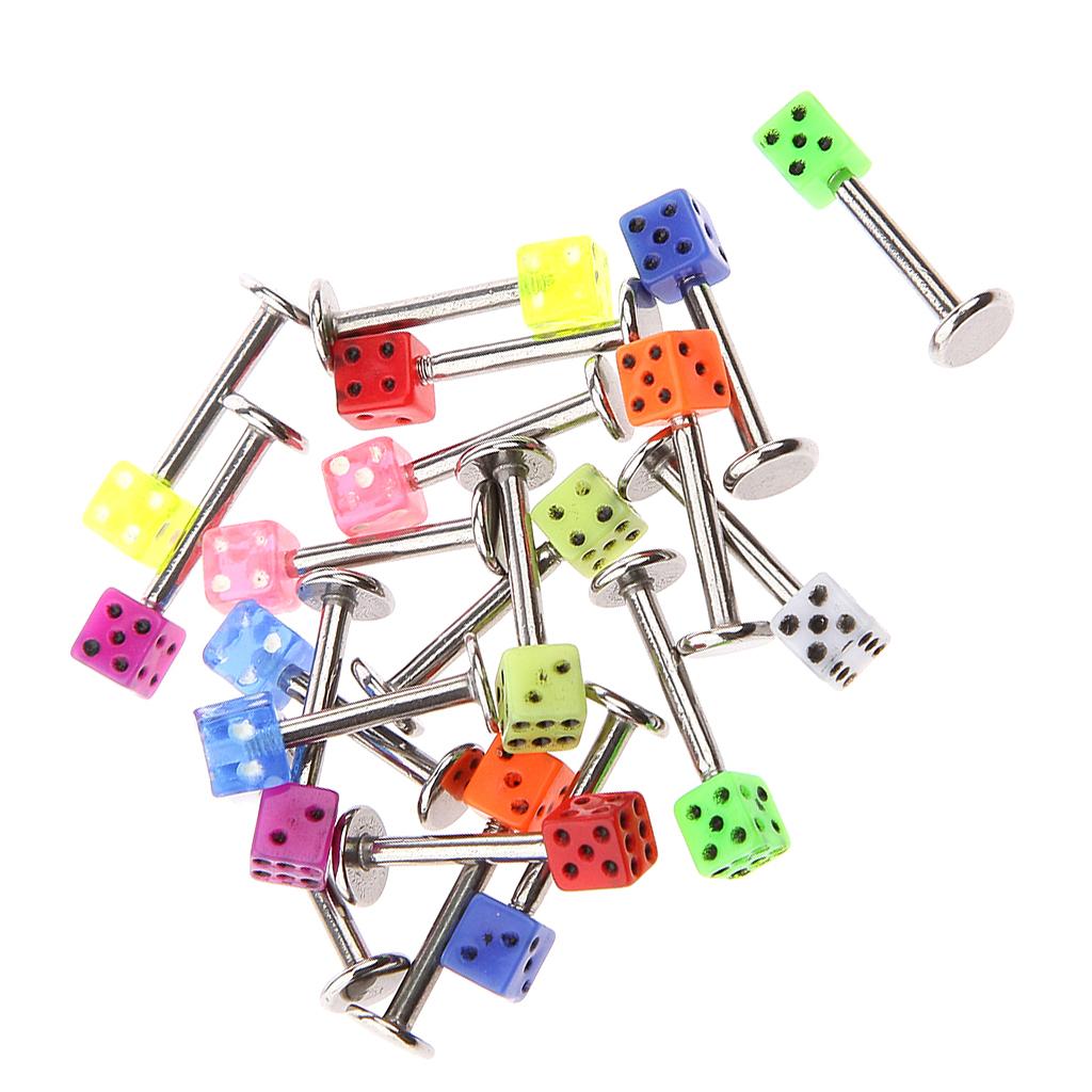 20 Stück Gemischte Würfel Lippenstecker Kinn Zunge Ringe Bar Labret Körperschmuck Piercing Schmuck
