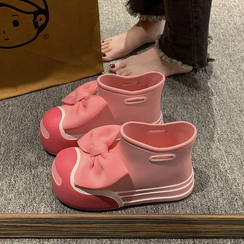 New Women's Bowknot Rain Boots EVA Ultra-light Adult Waterproof Outdoor Non-slip Rain Boots Thick-soled Round-toed Rain Boots