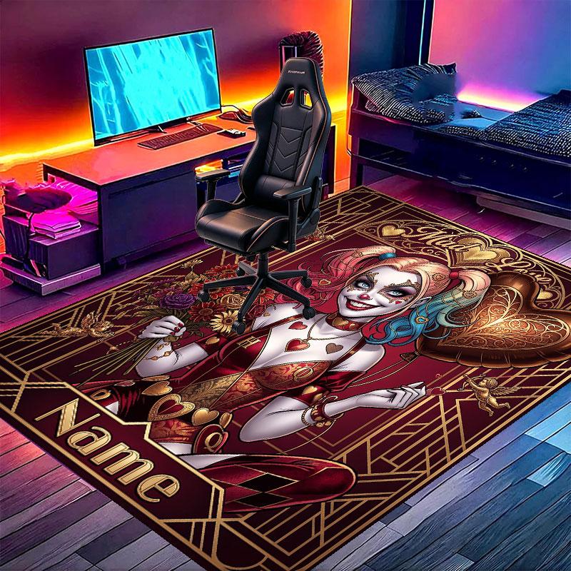 Custom Name Personalized Harley Quinn Print Carpet, Versatile Home Decor Rug, for Playroom, Apartment, Balcony, Entryway, Hallway Gift