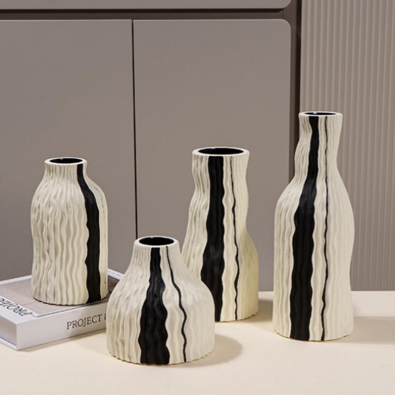 Keramikvase Geometrische Streifen Welle Handgefertigt Unregelmäßige Vase Blumentopf Blumenarrangement Zubehör Heimdekoration