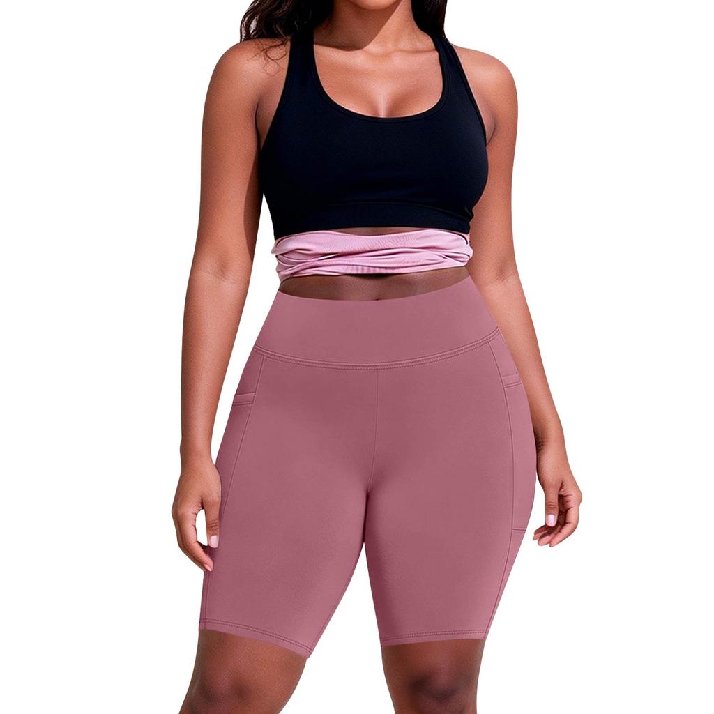 Women's Fashionable Casual Plus Size Pocketed Athletic Leggings With High Waist And Butt-Lifting Effect Cropped To Mid-Thigh Length