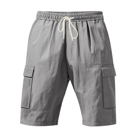 New American Multi-pocket Tooling Shorts Men's Summer Casual Loose Linen Sweatpants Five-point Pants Quick-drying