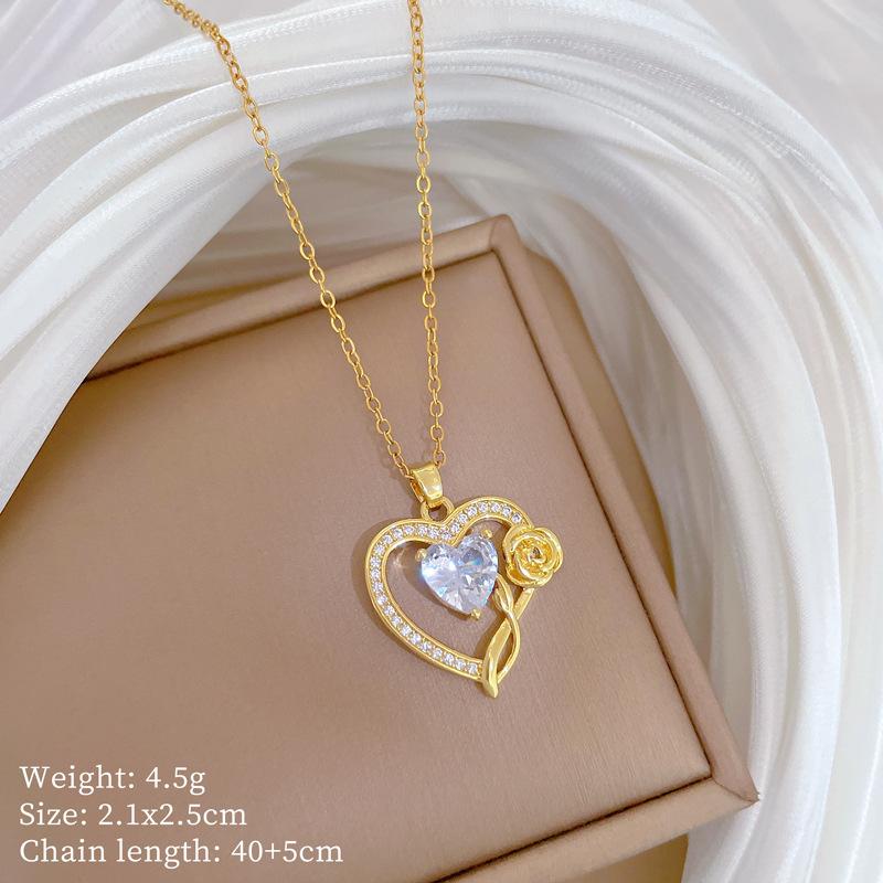 Liebe Rose Licht Luxus Temperament Wunderschöne Voll Diamant Halskette Weiblich Vielseitige Schlüsselbeinkette Titanstahlkette