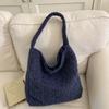 Casual Versatile Women Handbag Retro Solid Color Shoulder Bag Large Capacity Woolen Tote Bag for Women