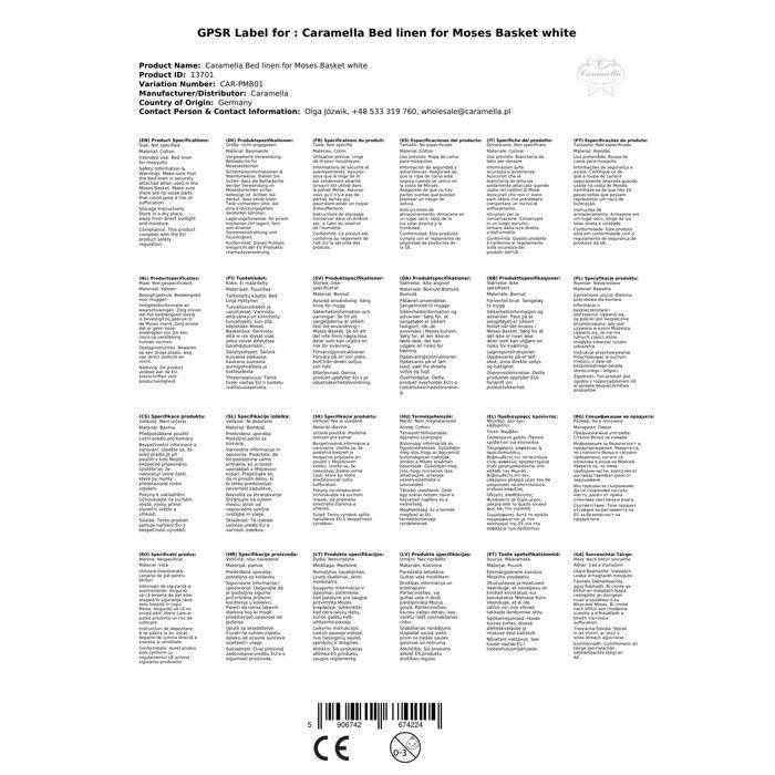 Caramella Bedding Set for White Moses Basket