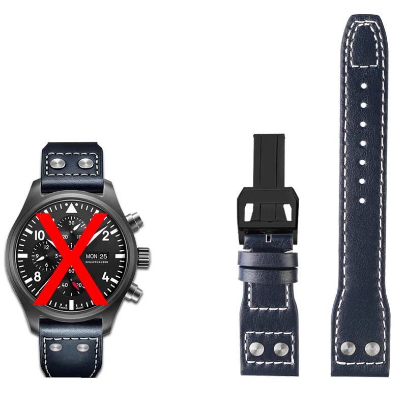 21mm 22mm Genuine Leather Watch Band For Iwc Big Pilot Flamethrower Little Prince Mark 18 Strap Willow Nail Bracelet Blue Black