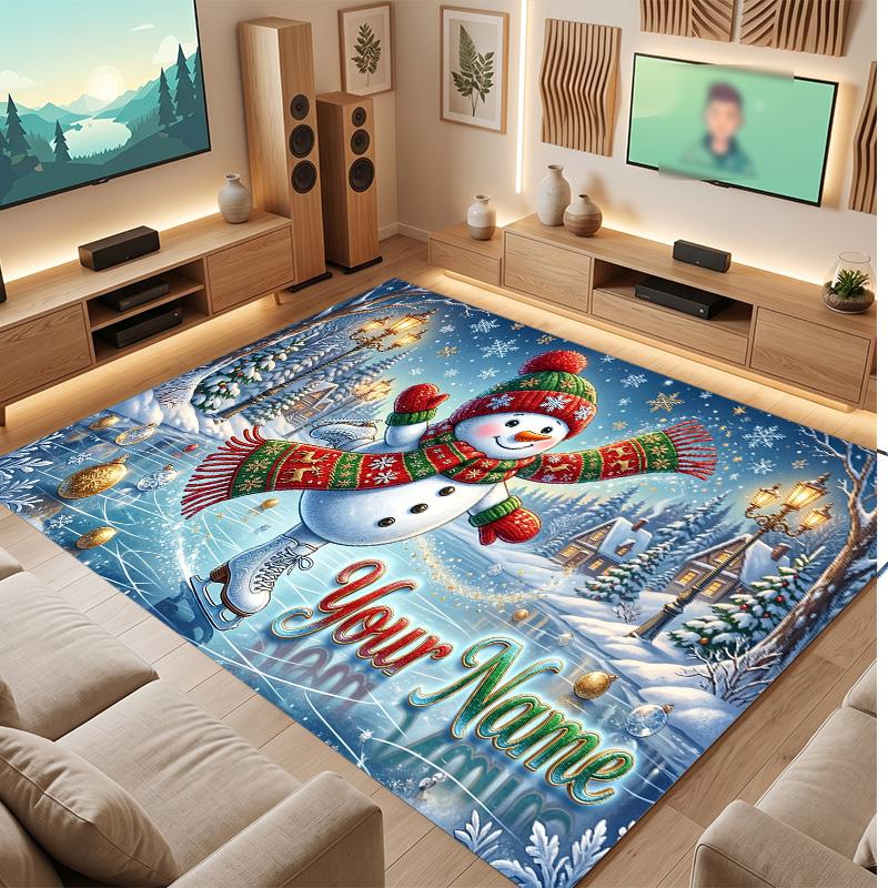 Winter Theme Soft Crystal Velvet Rug Custom Name & Text Print Non Slip Floor Rug for Bedroom Living Room