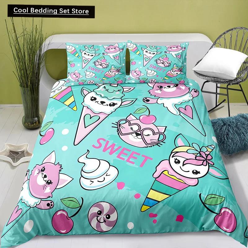 Härligt tecknat mat kung drottning påslakan pärlmjölkste sängklädesset barn tonåringar vuxna efterrätt pommes frites cola polyester täcke