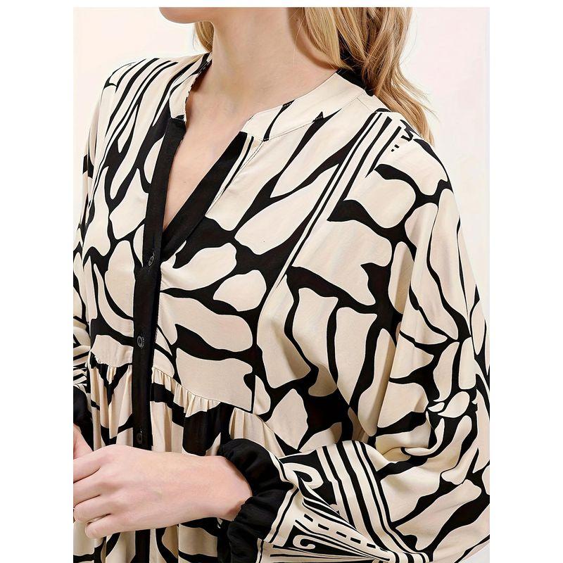 Western Style New Fashion Casual Loose Print Long Sleeve V-neck Dress Printed V-neck Dress