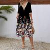 Women's Spring/summer Printed Short-sleeve Dress Lace V-neck Loose Swing Short-sleeve Mid-length Dress