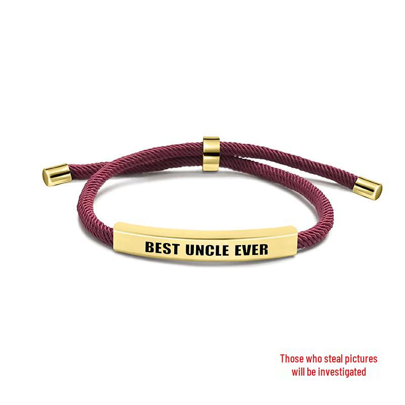 Pulseira Europeia e Americana Multicolorida de Corda Trançada com Placa de Aço Inoxidável Gravada - Presente Memorial de Bom Tio para o Natal