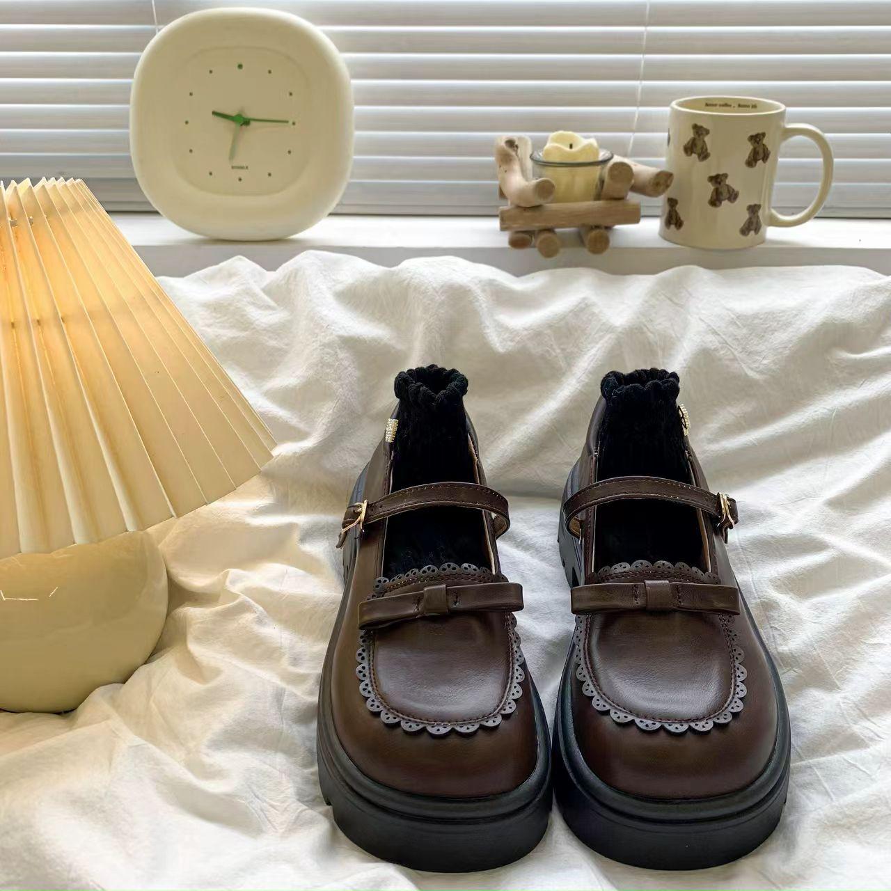 

Детская ретро универсальная кожаная обувь в стиле преппи с юбкой, короткие ботинки, туфли Мэри Джейн с бантом для девочек 26 коричневый