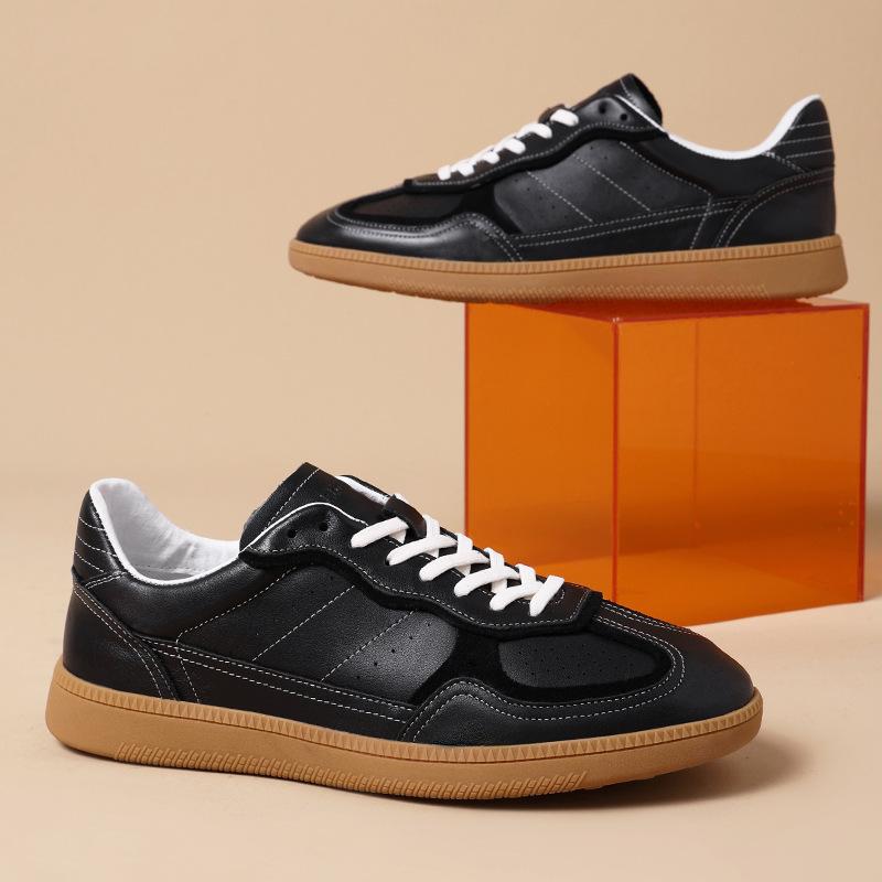 European Station Men's Shoes Leather Retro Little White Shoes New Leather Casual Versatile Board Shoes Men's German Training Retro Trend Shoes