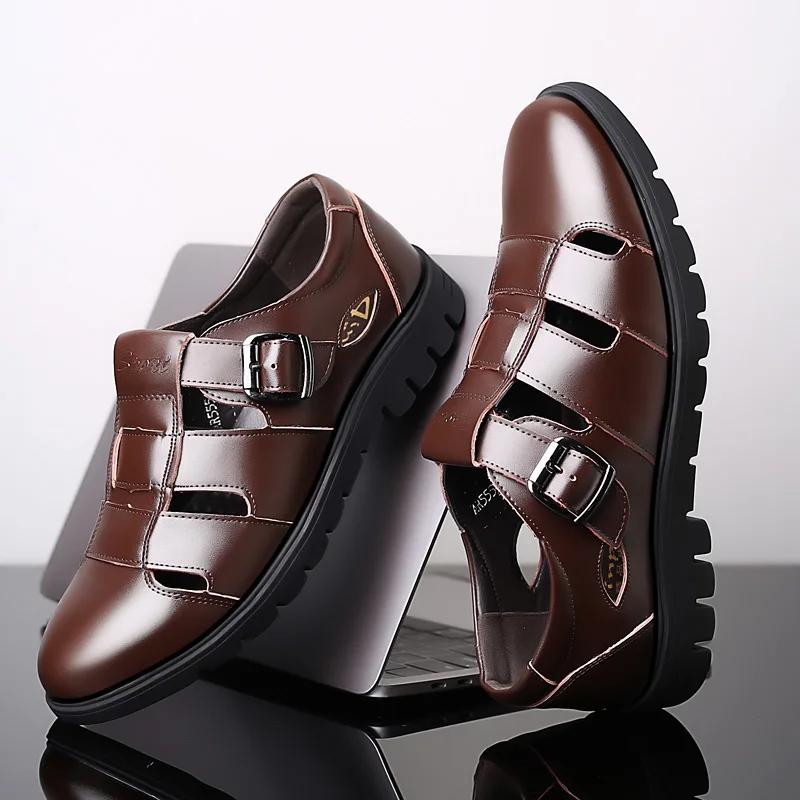 Summer New Luxury Brand Roman Sandals Soft Soled Hollow Out Leather Shoes Business Formal Brown Sandals Casual Breathable Shoes