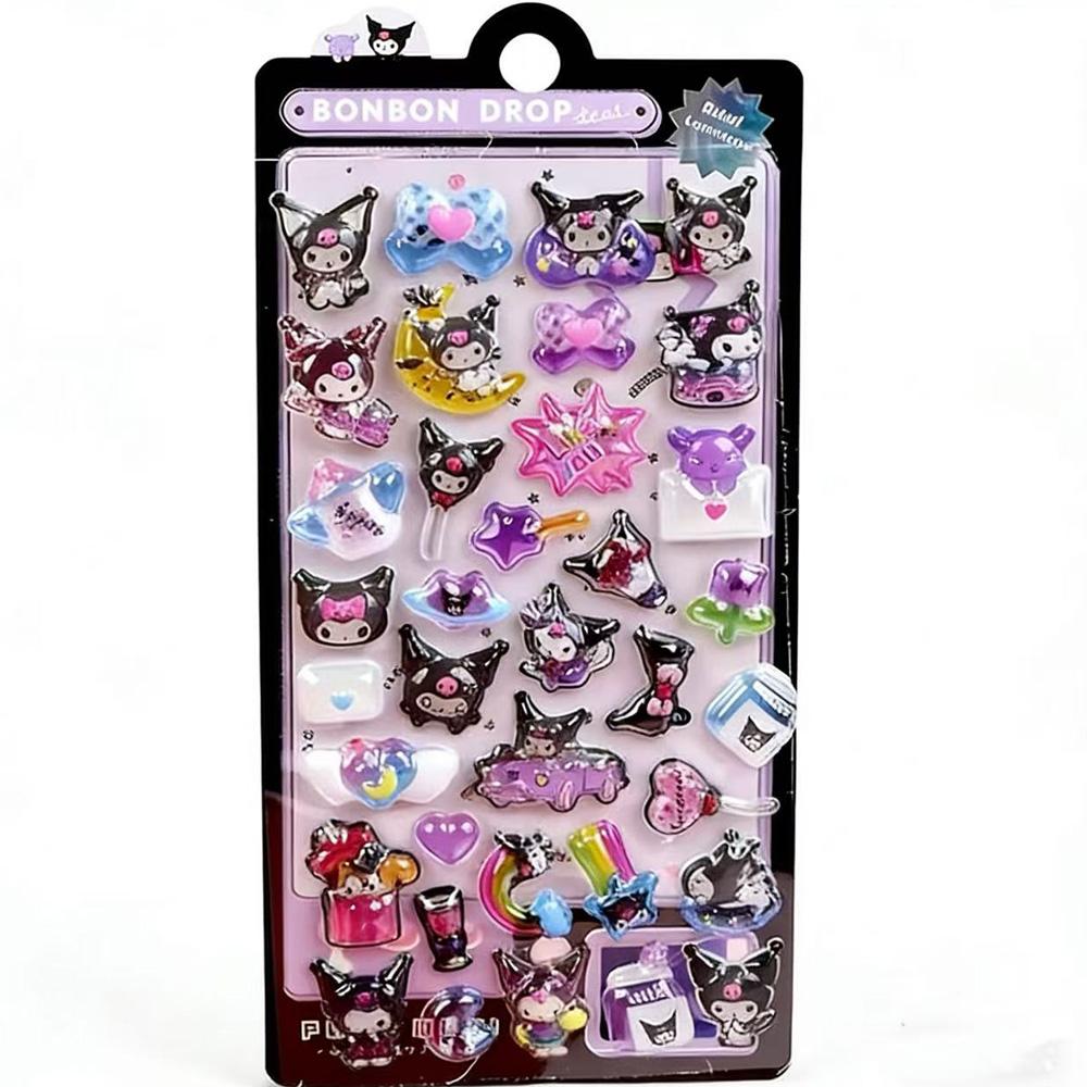 Luminous Cute Sanrio 3D Relief Stickers Kawaii Girls Kuromi Cinnamoroll My Melody Crystal Decals Kids Decoration Sticker Packs
