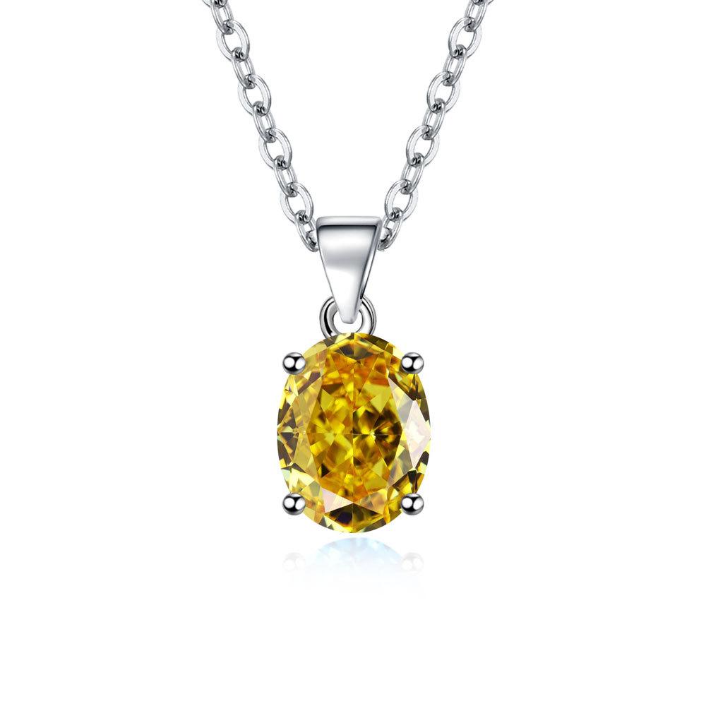 Ebay Oval Zircon Set Women'S Versatile Egg Shaped Colored Imitation Gemstone Ring Crystal Pendant Necklace