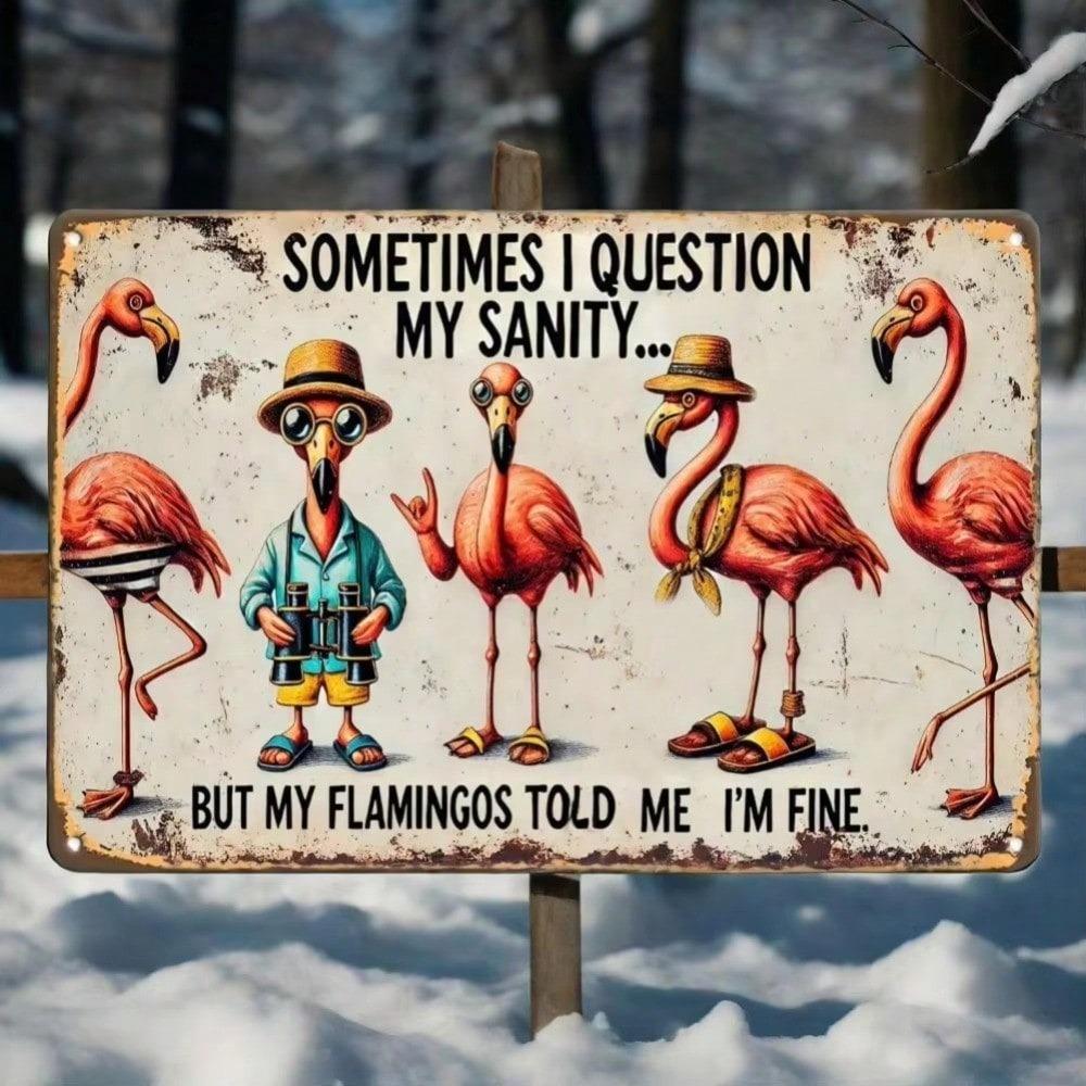 Humorous Flamingo Tinplate Art, Aluminum Metal Wall Decor Home Retro Sign