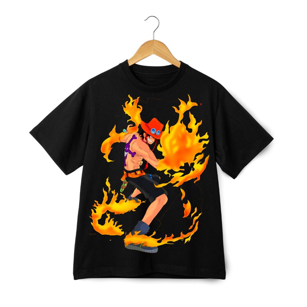

One Piece Ace Fire Fist T-Shirt - Anime Pirate King Flame Retro Tee Unisex 3XL
