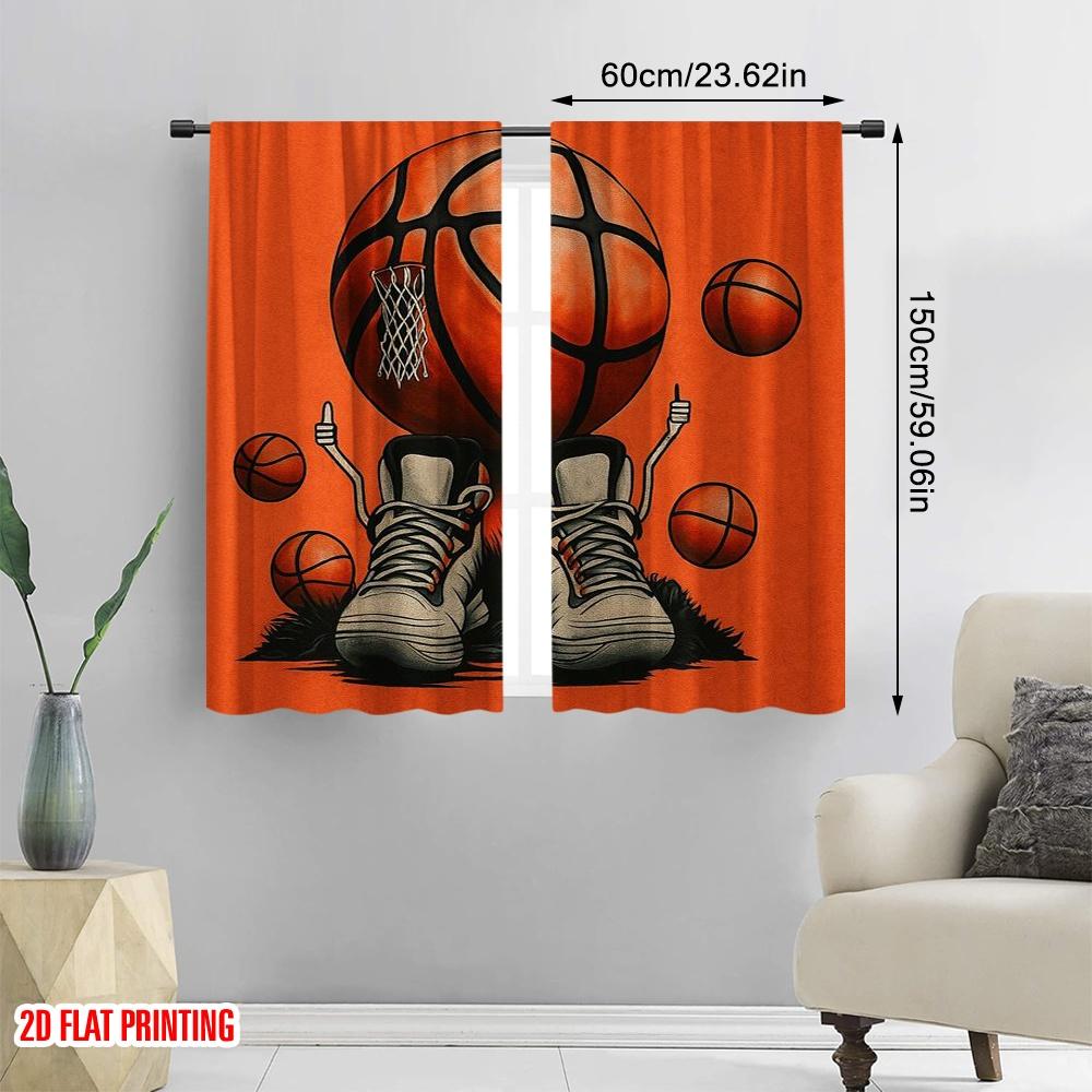 2pcs,2D Plane Printing Curtain Fabric Basketball Sneakers Versatile Fabric (without Rod) Festive Perfect for Study, Living Room,