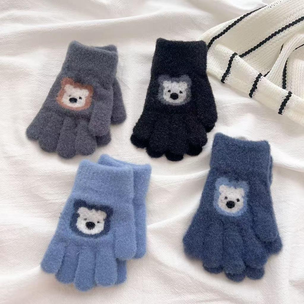 Children's Cartoon Bear Gloves for Winter Warmth  New Five Finger Full Finger and Two Finger Warm Gloves for Boys