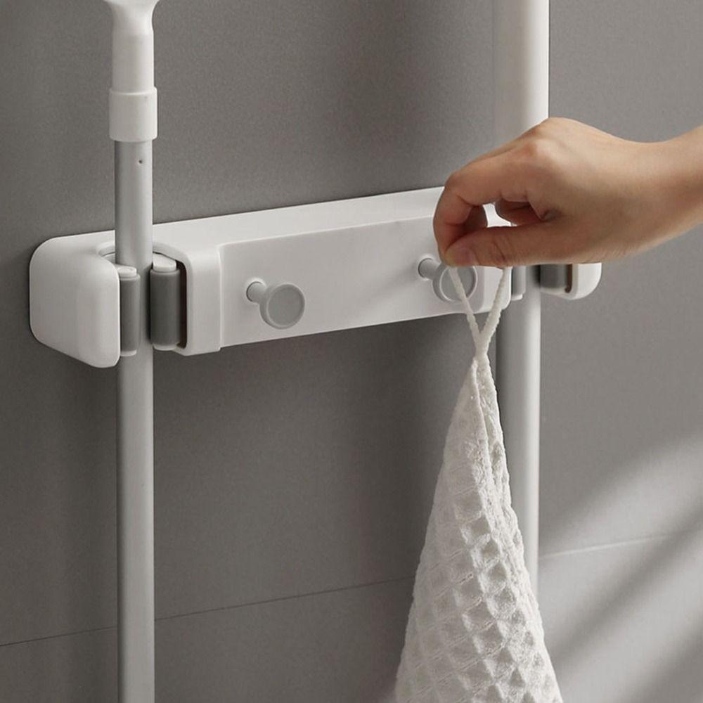 Self-Adhesive Mop Broom Holder Dual Port Broom Hanger Multi-functional Mop Clamp  for Home