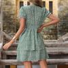 Summer Printed Cake Dress Waist Bow Green Dress