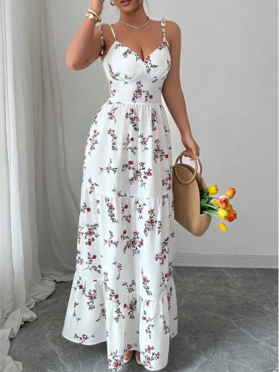 New Summer Floral V-Neck Spaghetti Strap Maxi Dress