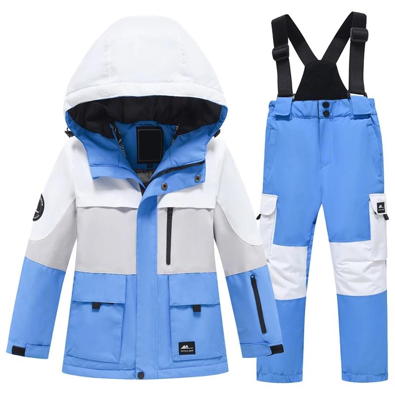 Dětské oblečení na snowboard Dívčí Chlapci Sněhule Fleecová bunda s kapucí a náprsenkou Kalhoty Teplé 2dílné dětské lyžařské kombinézy na zimu