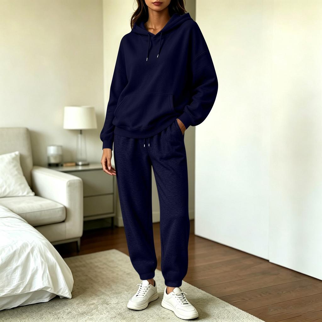 Women's Casual Hooded Long Sleeve Sweatshirt and Jogger Pants 2 Piece Set with Pockets