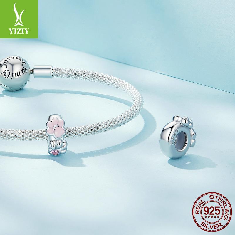 Rosa Mädchenhaftes Katzenpfoten DIY Armband Silikon Positionierungsabstandshalterperlen, Niedliche S925 Sterlingsilberperlen.