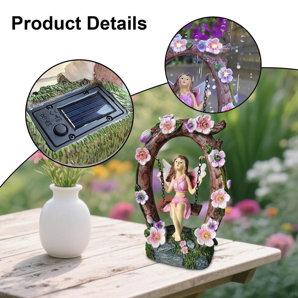 Vílí zahradní soška Dekorativní světlo Solárně napájené Řemesla Pryskyřičná figurka Kreativní socha