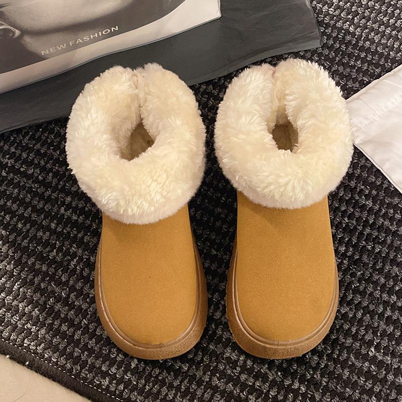 Fashion Slip On Thicken Plush Winter Boots Women Faux Suede Non Slip Platform Snow Boots Woman 2025 Warm Fleece Line Cotton Padded Shoes