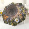 Sunflower And Butterfly Garden A Vibrant Floral Artwork Compact Travel Automatic Umbrella With 8 Rib Foldable Design Travel Essential Fashionable
