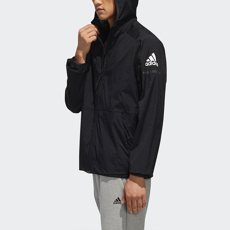 Adidas Lightweight Woven Windbreaker Jacket With Hood And Logo Men Outerwear Black FI8759