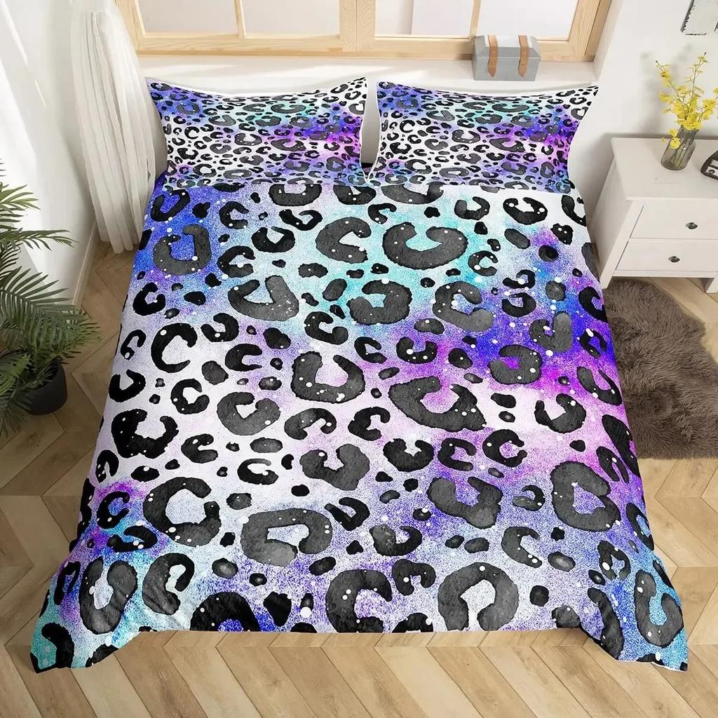 Leopard Print Animal Skin Comfortable Duvet Quilt Cover Pillowcase Bedding Set Children Bedroom Decoration Home Textile